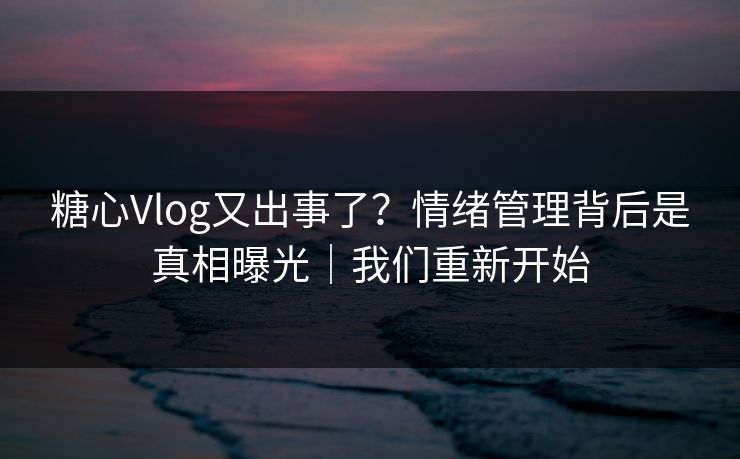 糖心Vlog又出事了？情绪管理背后是真相曝光｜我们重新开始