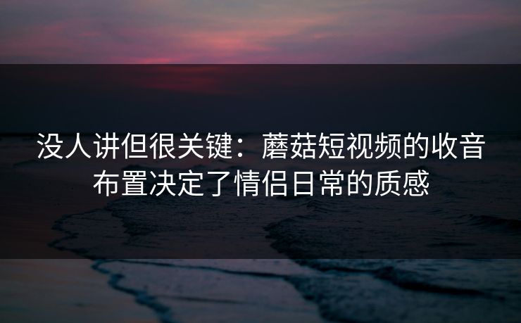 没人讲但很关键：蘑菇短视频的收音布置决定了情侣日常的质感