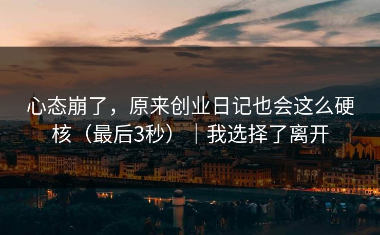 心态崩了，原来创业日记也会这么硬核（最后3秒）｜我选择了离开